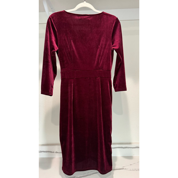 NWT InsNova Velvet Long-Sleeve Dress Body Con‎ Wine Maroon Size Small - Picture 6 of 9